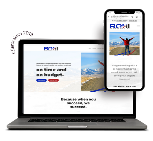 Desktop and cell phone displaying ROHI Engineering Ltd. website with Clients since 2013