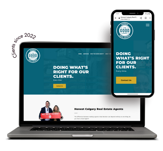 Desktop and cell phone displaying The Good Agent website with Clients since 2022